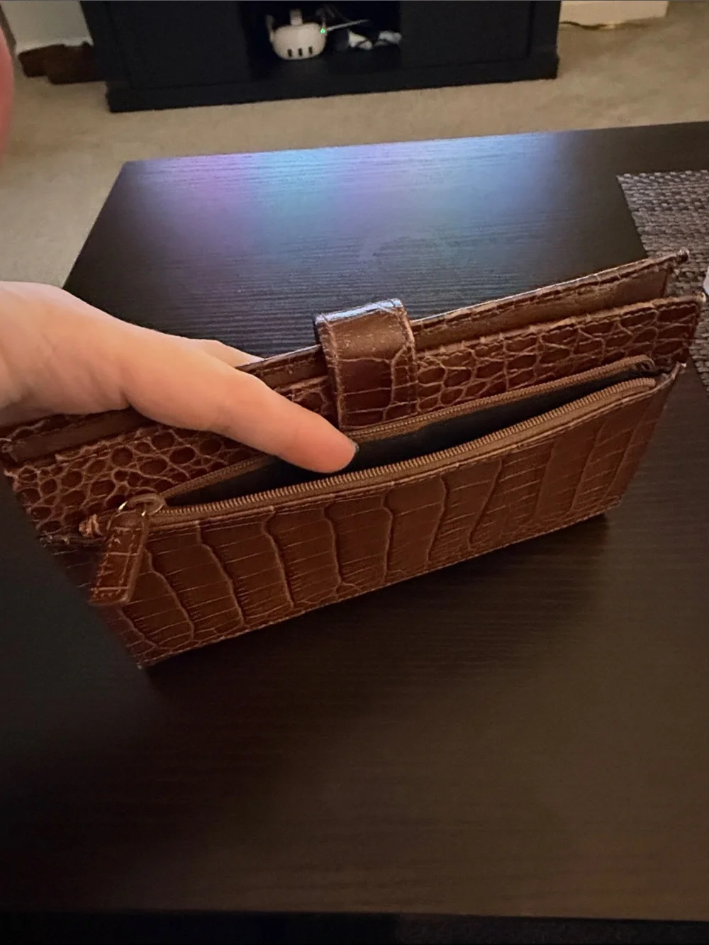 vintage-style faux crocodile embossed organizer wallet/